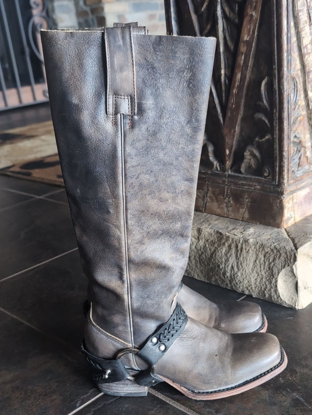 Freebird by Steven Timber Stone w Black 🖤 Harness Tall Leather Riding Boots - Picture 4 of 16
